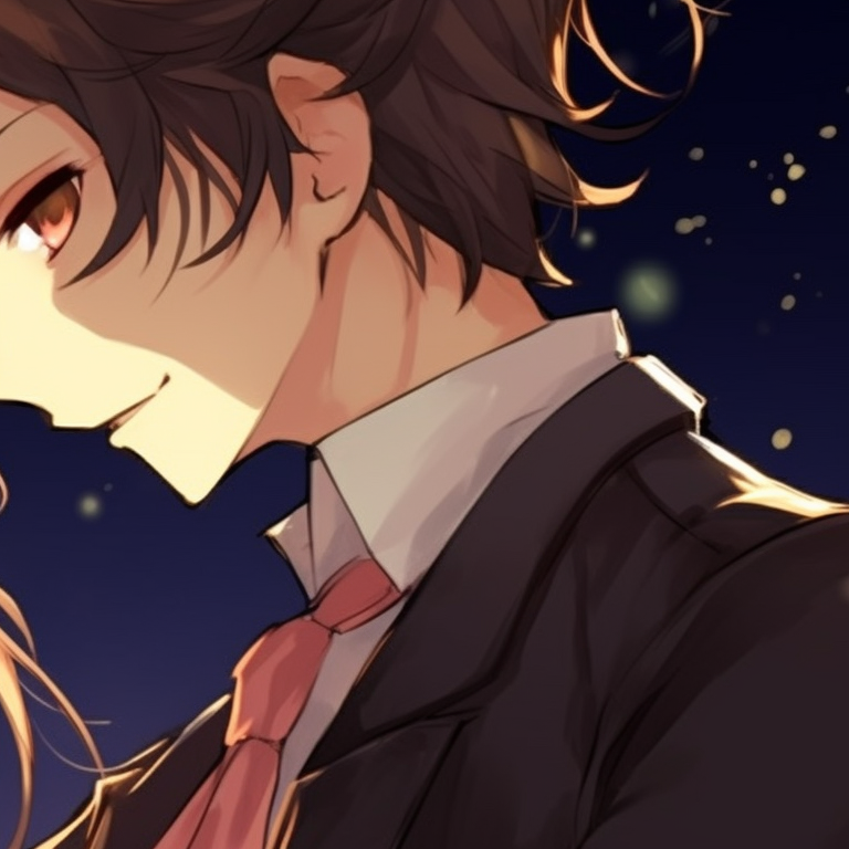 Two characters, Hori and Miyamura, under the moonlight, with blushes on their faces. horimiya matching pfp collection pfp for discord.