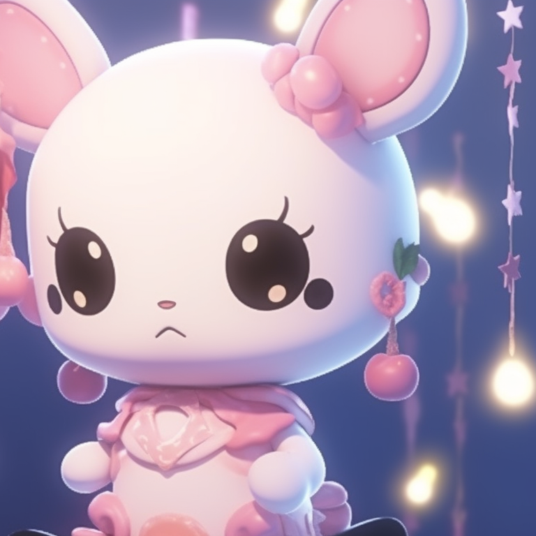 My Melody characters in cozy winter wear, snow flurries around them, building a snowman. unique matching my melody pfp for christmas pfp for discord.