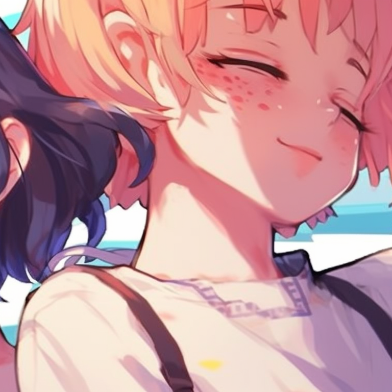 Two characters in matching casual clothes, playful poses and vibrant hues. cute friends matching pfp pfp for discord.