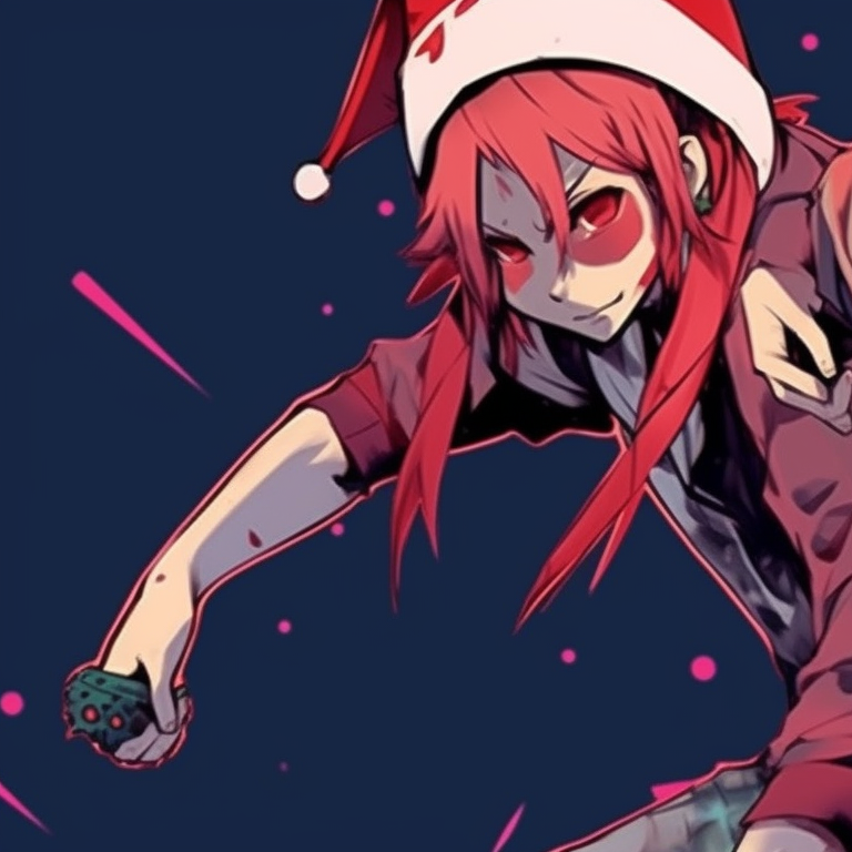 Two characters, one brooding, one grinning, Christmas graffiti in the background, bold lines and heavy shadows. punk rock christmas profile pictures pfp for discord.