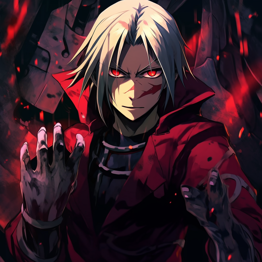 Edward's alchemic power, focus on energy flow and striking colors. male badass anime pfp