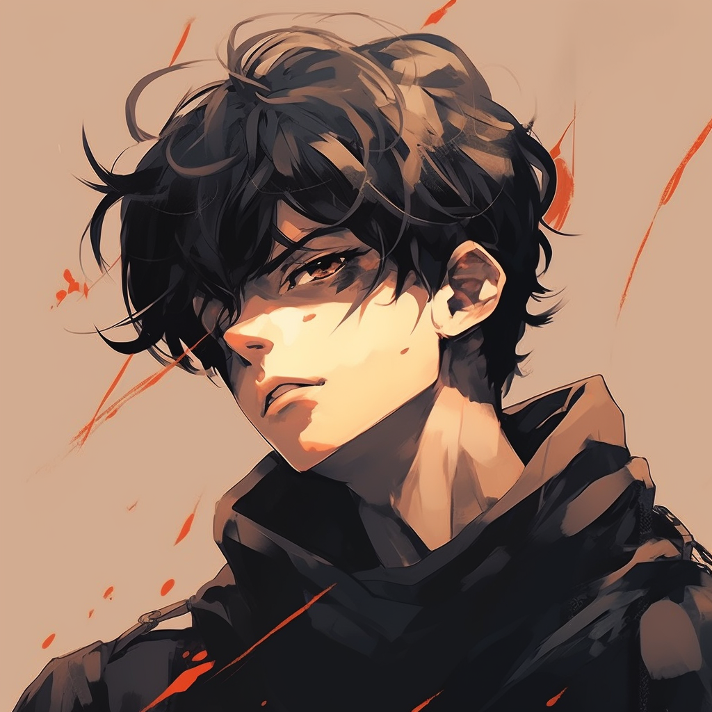 Action pose from a masculine anime hero character, strong outlines and dynamic color effects. anime male pfp aesthetics pfp for discord.