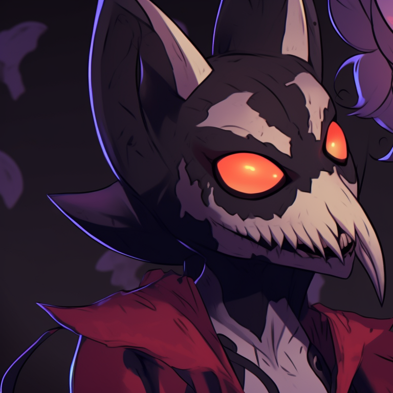 Stolas as a ghost, Blitzo as a skeletal figure, grayscale with tints of red. helluva boss halloween matching pfps pfp for discord.