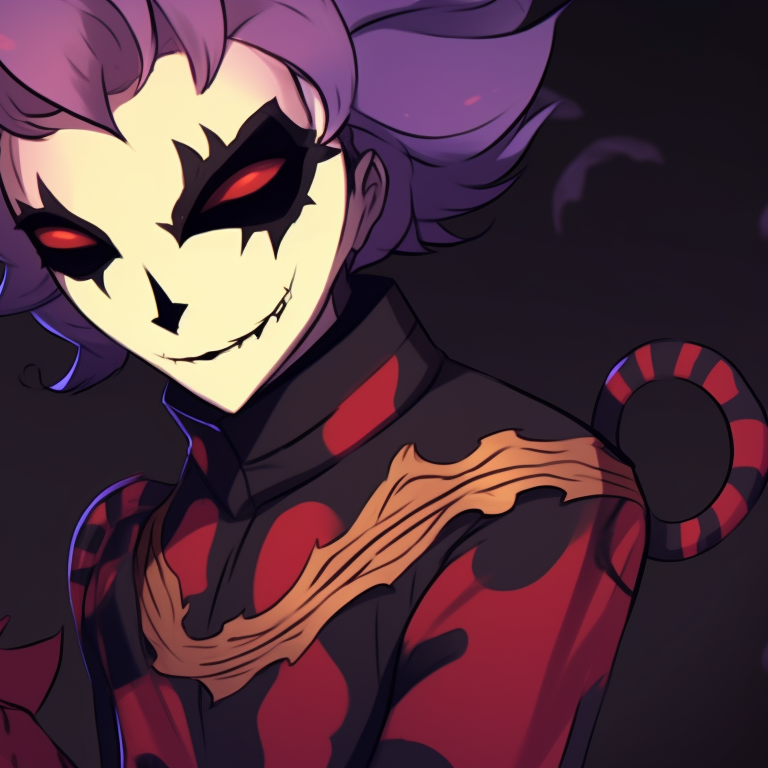 Stolas as a ghost, Blitzo as a skeletal figure, grayscale with tints of red. helluva boss halloween matching pfps pfp for discord.