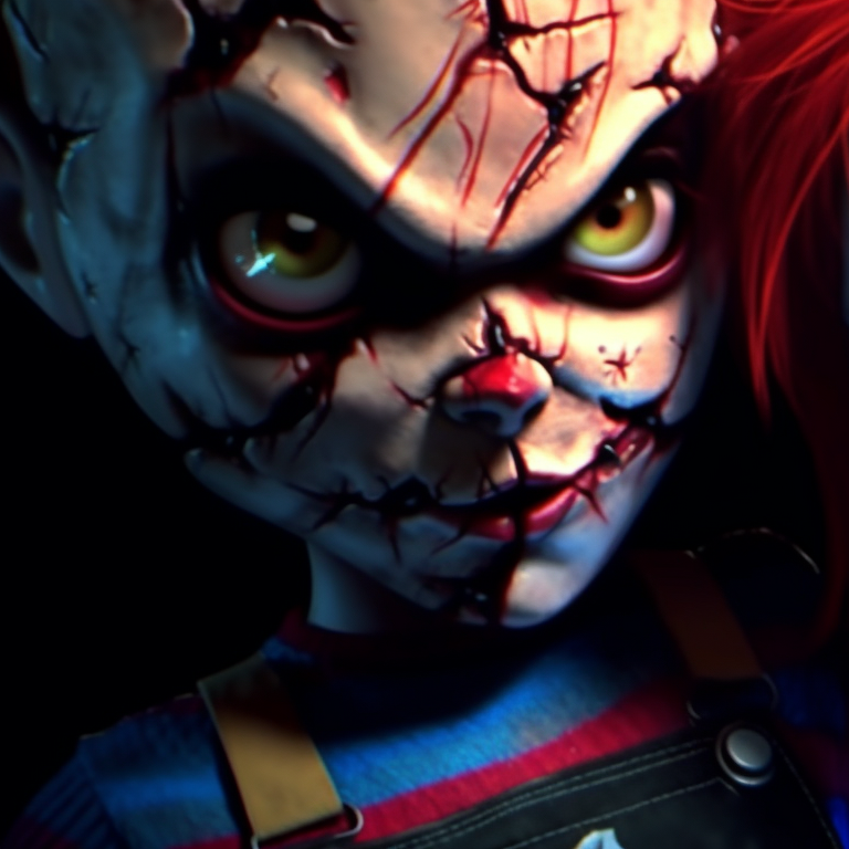 Chucky and Tiffany, standing side by side, displaying a harmony of horrific detailing and vibrant colors. halloween matching pfp: chucky and tiffany theme pfp for discord.