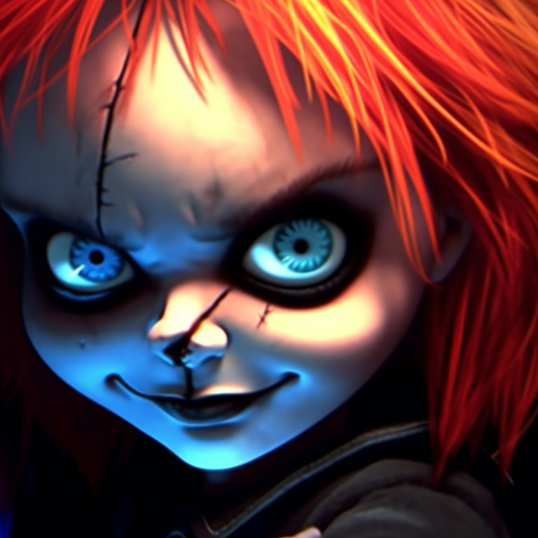 Chucky and Tiffany, standing side by side, displaying a harmony of horrific detailing and vibrant colors. halloween matching pfp: chucky and tiffany theme pfp for discord.