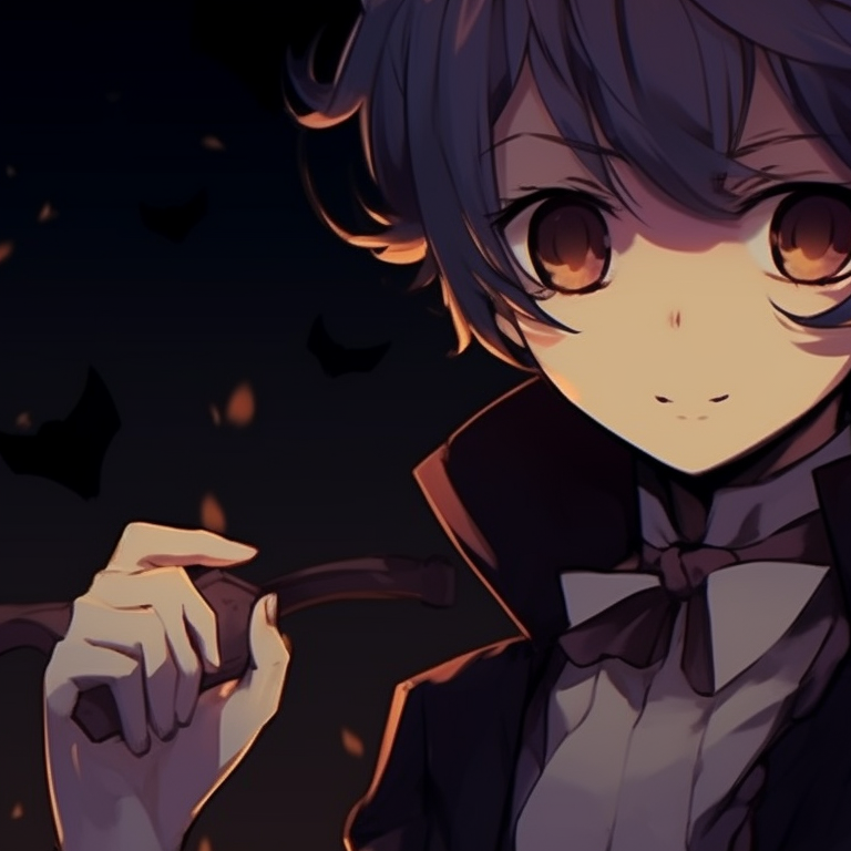 Two characters holding Halloween accessories, accentuated by a pumpkin-colored theme. halloween theme pfp characters from a silent voice pfp for discord.