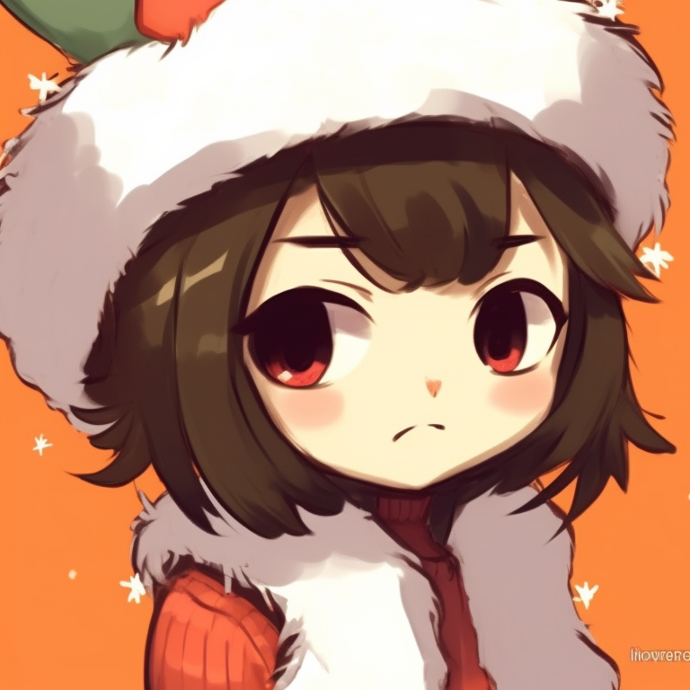 Ensemble of characters having fun in a snowy scene, highlighted by orange twilight. inspiring orange matching pfp for christmas pfp for discord.