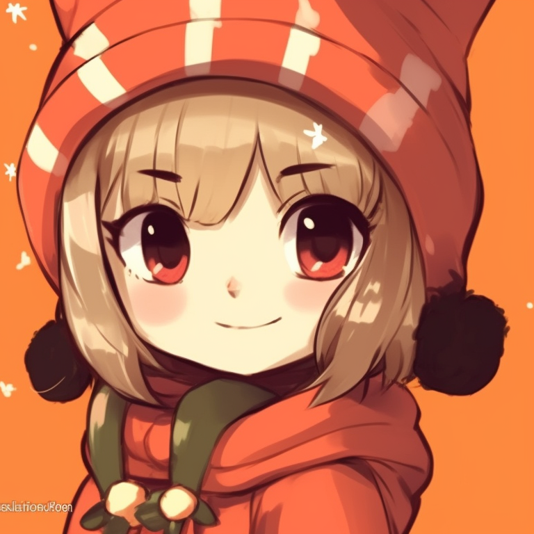 Ensemble of characters having fun in a snowy scene, highlighted by orange twilight. inspiring orange matching pfp for christmas pfp for discord.