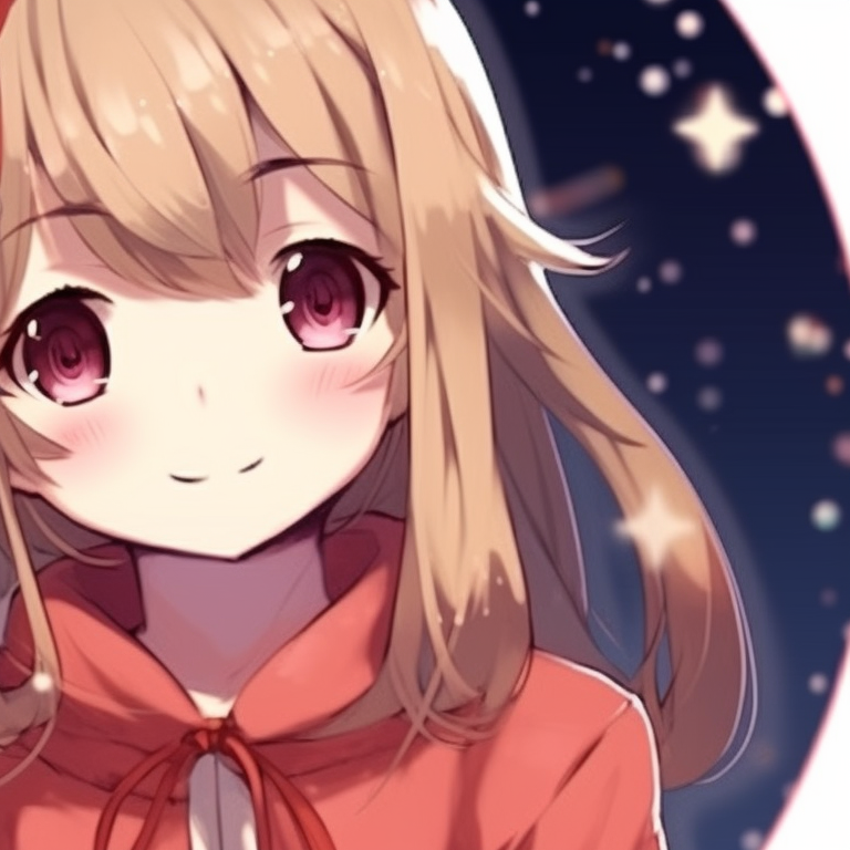 Two anime characters under a Christmas tree, rich colors and glowing lights, sharing a carol. stunning matching christmas cartoon pfp collections pfp for discord.