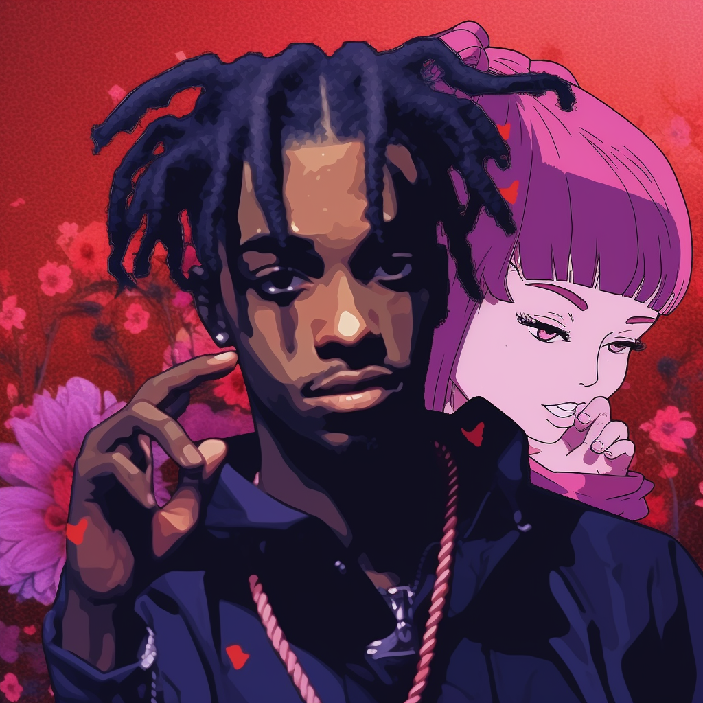 Anime-themed portrait of Playboi Carti with fine lines and distinctive anime style nuances. playboi carti pfp anime wallpaper