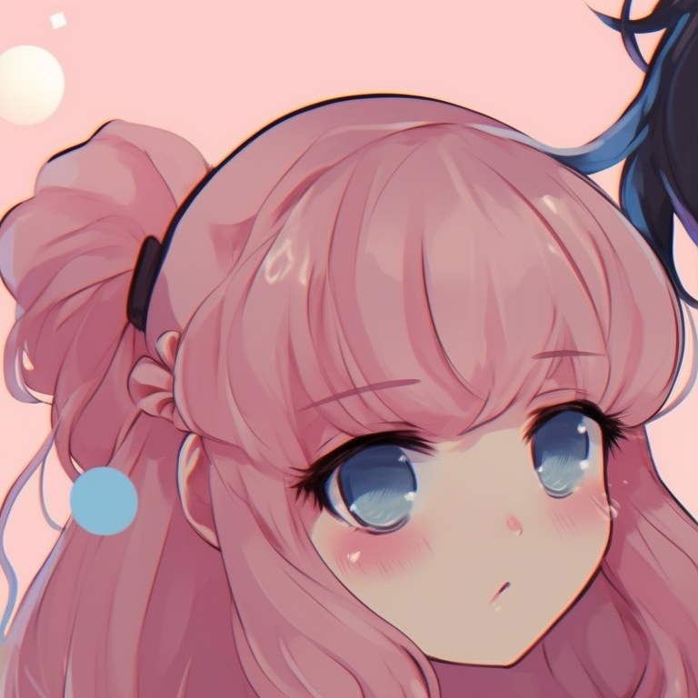 Two characters, brightly colored eyes, hats in matching aesthetics, shoulder to shoulder. kawaii anime matching pfp couple pfp for discord.