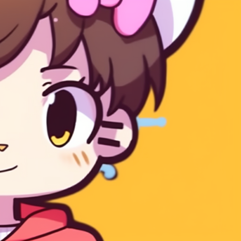 Two characters, wearing Hello Kitty accessories, pastel background and stylized outlines. hello kitty pfp matching styles pfp for discord.