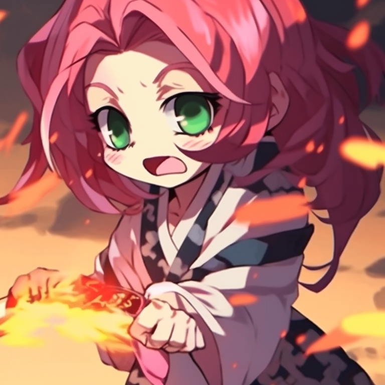 Two characters in fighting stances, vivid colors and dynamic poses. charming demon slayer matching pfp set pfp for discord.