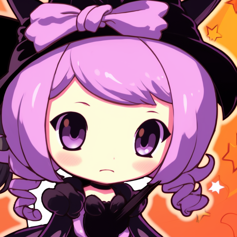 Melody and Kuromi under a full moon, soft colors depicting a serene Halloween scene. halloween themed melody and kuromi matching pfps pfp for discord.