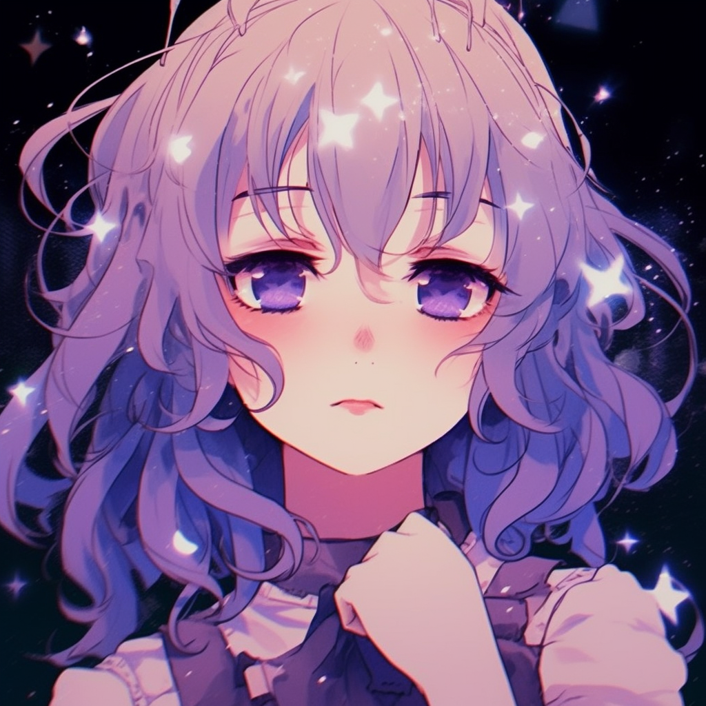 Anime girl with stars in her eyes, prominent use of purples and blues. lovely girls in aesthetic anime pfp pfp for discord.