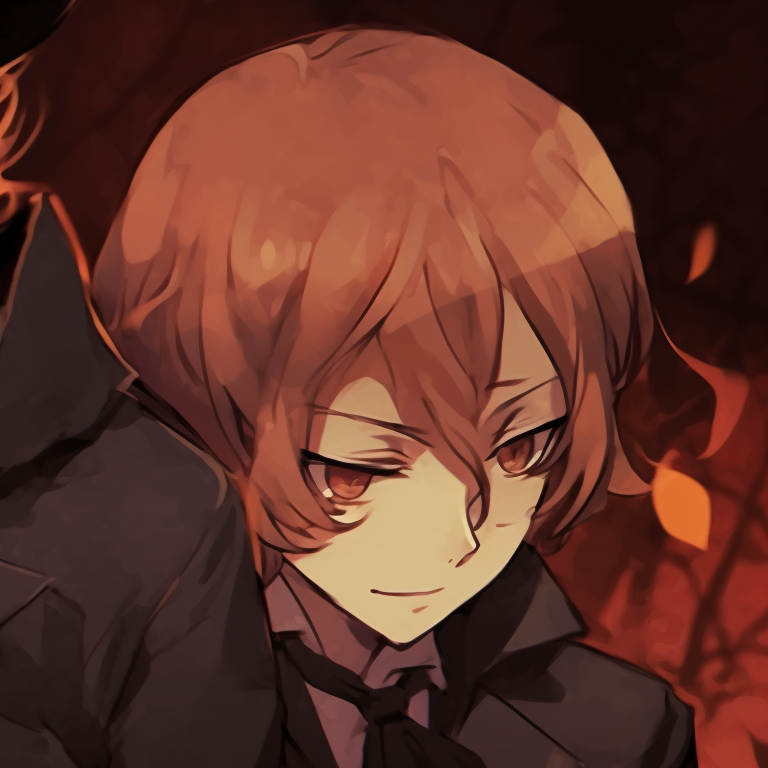 Dazai and Chuuya in elegant, gothic-inspired outfits, with detailed ruffles and lace, set against a spooky Halloween backdrop. dazai chuuya halloween pfp pfp for discord.