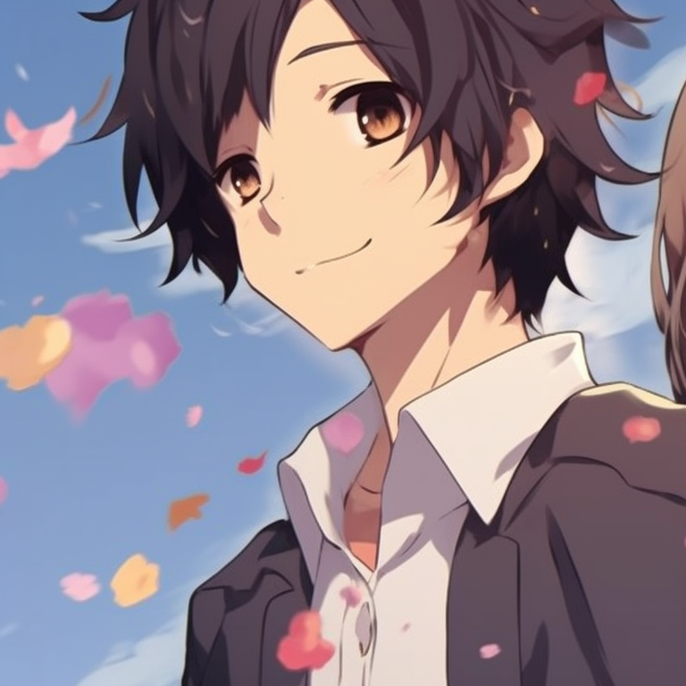 Two characters, casual clothing and serious expressions, deep in conversation. horimiya season insight pfp for discord.