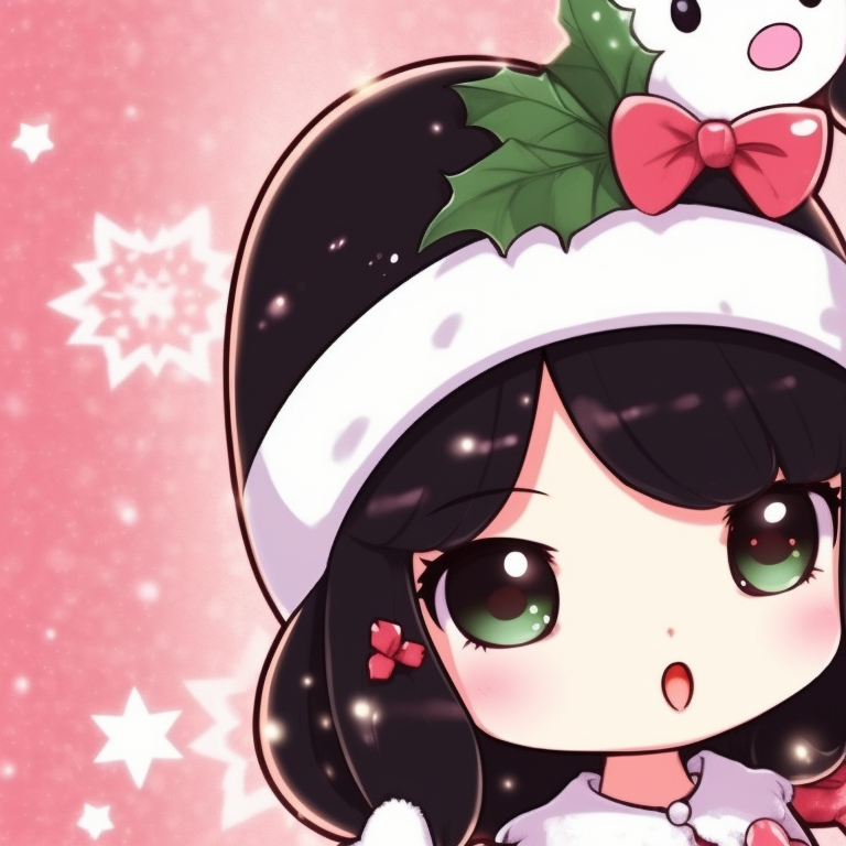 My Melody and Kuromi dressed as Santa's helpers, vivid colors and dynamic poses. my melody and kuromi matching christmas pfp pfp for discord.
