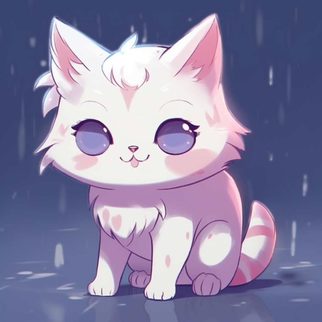 Anime cat rendered in soft colors, gentle shading and delicate lines. entirely cute anime cat pfp