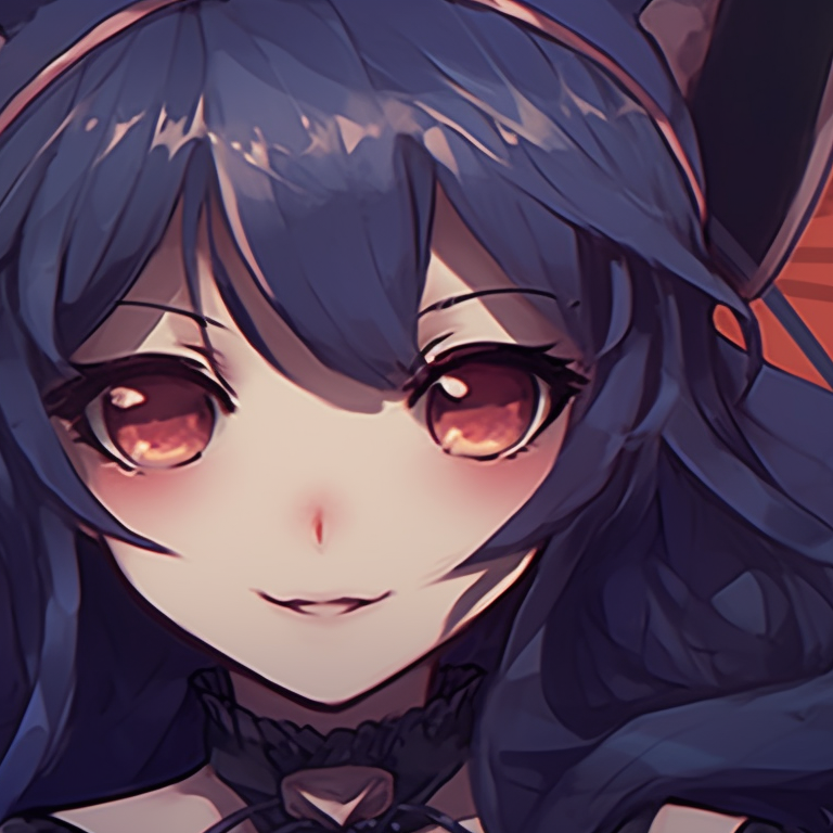 Two girls in matching black cat costumes, sharp lines and high contrast colors. halloween themed girl discord pfp matching theme pfp for discord.