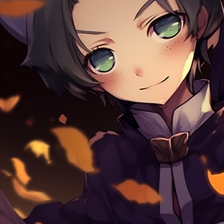 Shinobu and Giyuu in Halloween attire, soft lighting and emphasis on their interactions. diy halloween themed matching pfp for shinobu and giyuu pfp for discord.