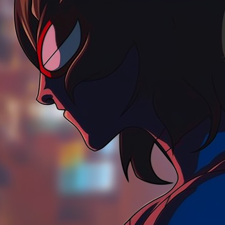 Close-up of Spiderman and Spiderwoman, intricate details, contrasting mood between the two. best matching spiderman pfp images pfp for discord.