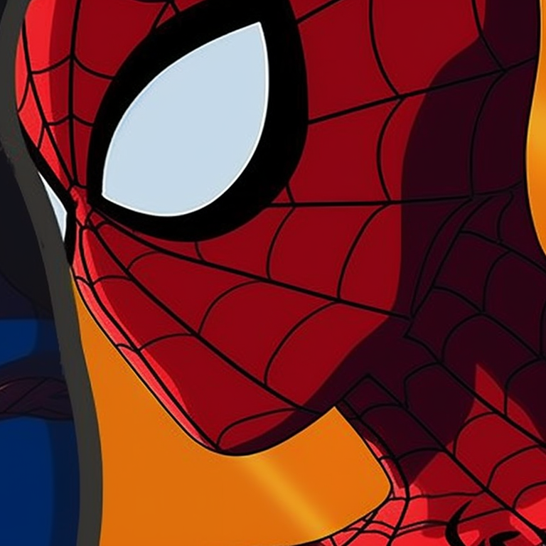 Close-up of Spiderman and Spiderwoman, intricate details, contrasting mood between the two. best matching spiderman pfp images pfp for discord.