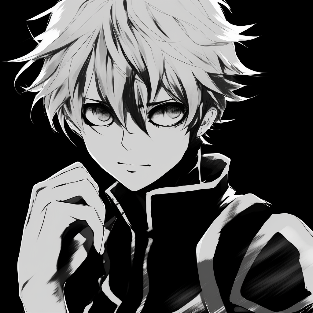 Detailed look at Todoroki's half-and-half power, rendered in black and white detailing. modern anime black and white pfp
