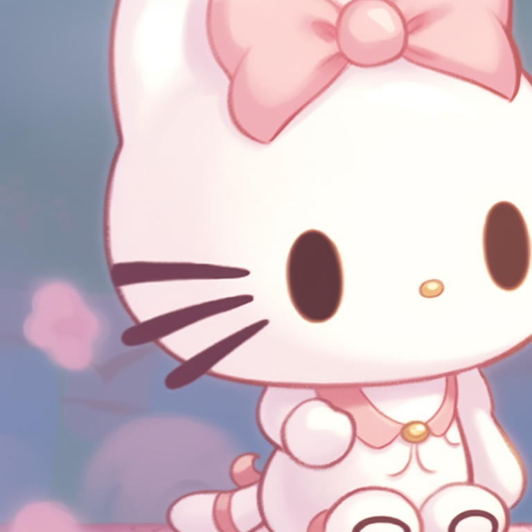Close-up of two Hello Kitty characters, highlighting the use of contrasting colors. cute hello kitty pfp matching pfp for discord.