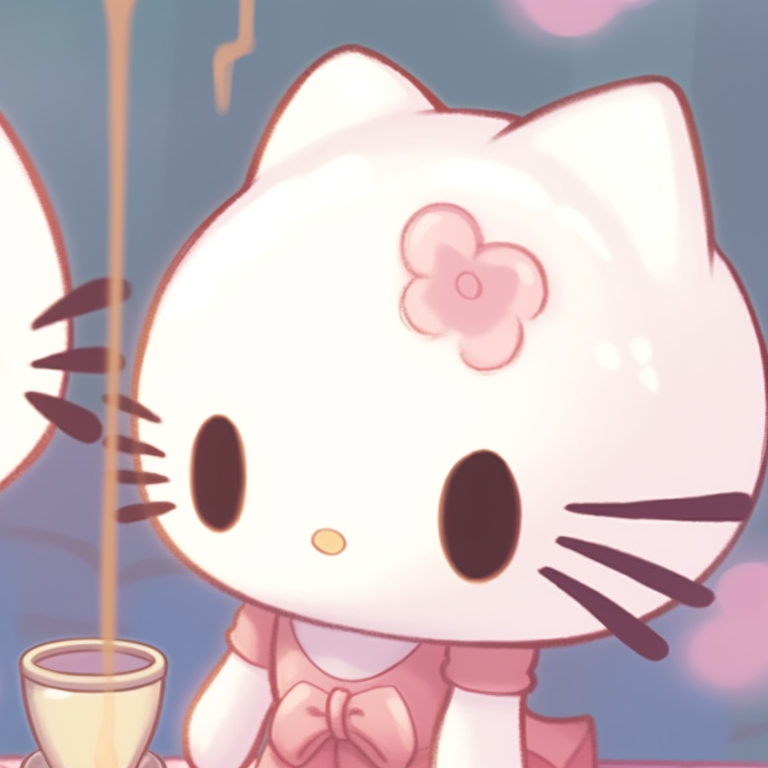Close-up of two Hello Kitty characters, highlighting the use of contrasting colors. cute hello kitty pfp matching pfp for discord.