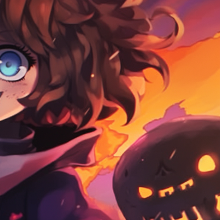 Two characters in creepy costumes, vivid colors and cartoonish style. unique non-anime halloween matching pfp themes pfp for discord.