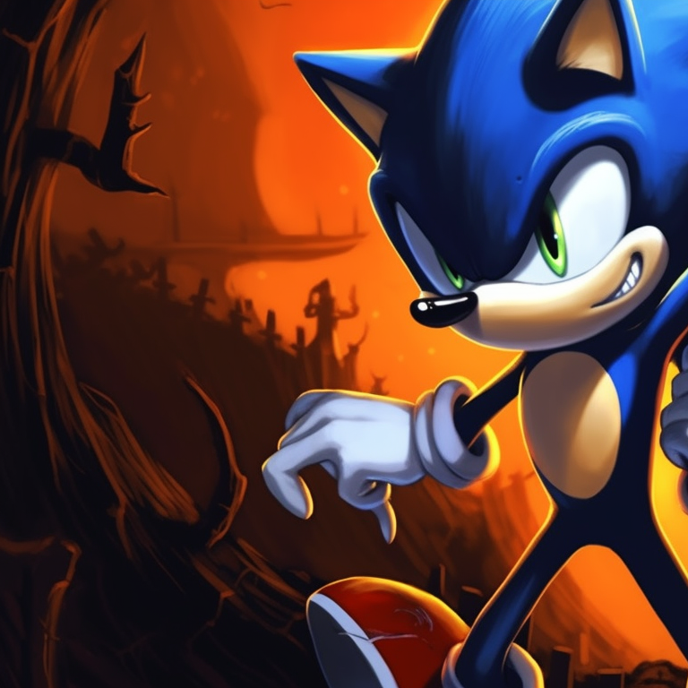 Sonic and Tails transformed into monstrous creatures, highlights of bold, dark hues and sharp, eerie details. spooky sonic and tails matching pfp pfp for discord.