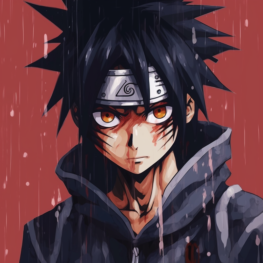 Shadows intensifying the features of Sasuke Uchiha, with focus on the infamous Sharingan eye. iconic drippy anime pfp pfp for discord.