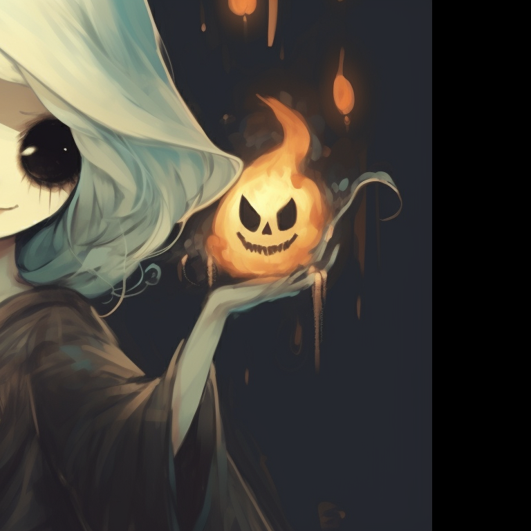 Two characters, transformed into fluttering apparitions, glowing eyes and faded color palettes. importance of ghost matching pfp in halloween theme pfp for discord.