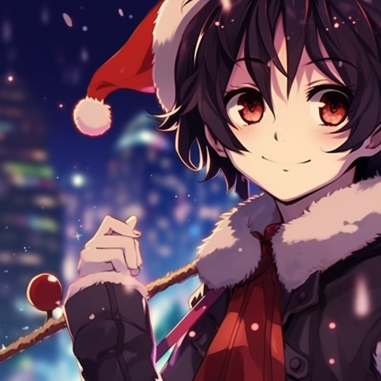 Two characters exchanging Christmas gifts, pastel hues and detailed wrapping designs. cool christmas matching discord pfp inspiration pfp for discord.