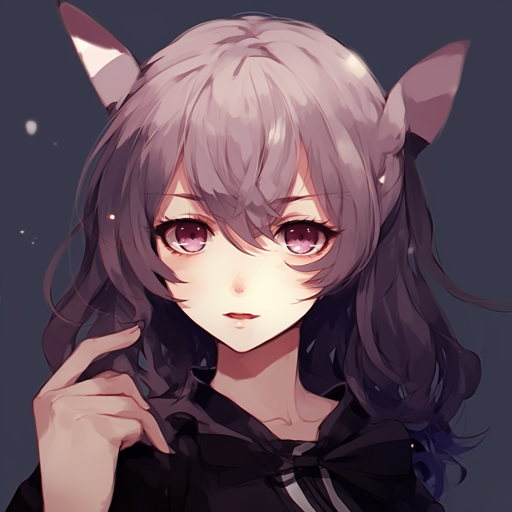 Anime Egirl in dark Goth attire, showcasing rich colours and expressive character design. cute anime egirl pfp pfp for discord.
