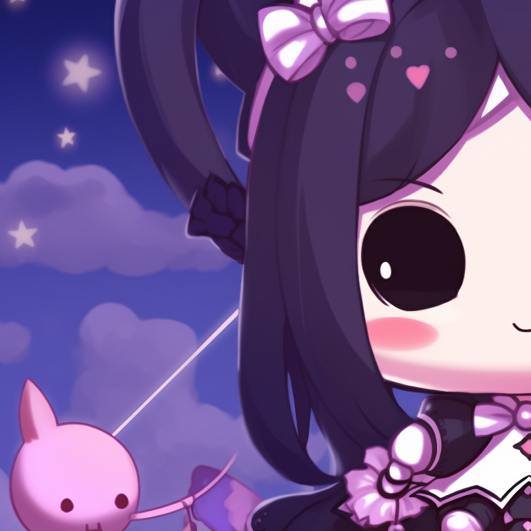 Kuromi characters under a moonlit sky, featuring mystical amulets and a spooky atmosphere. kuromi matching pfp halloween theme accessories pfp for discord.