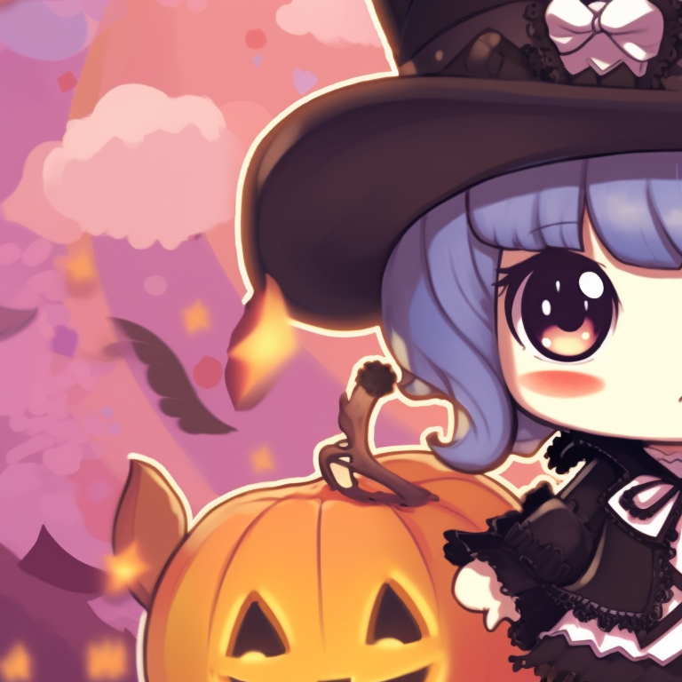 Melody and Kuromi in pumpkin outfits, bright Halloween colors and playful expressions. halloween themed melody and kuromi matching pfps pfp for discord.