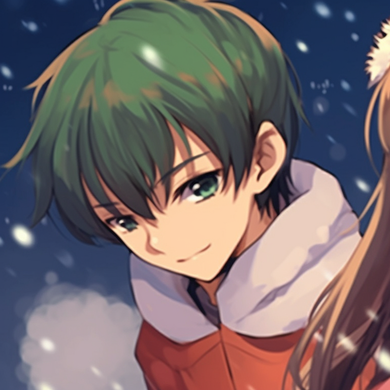 Two characters sitting together under a brightly lit Christmas tree, their faces illuminated by the soft glow. matching cute christmas pfp gif - couples edition pfp for discord.