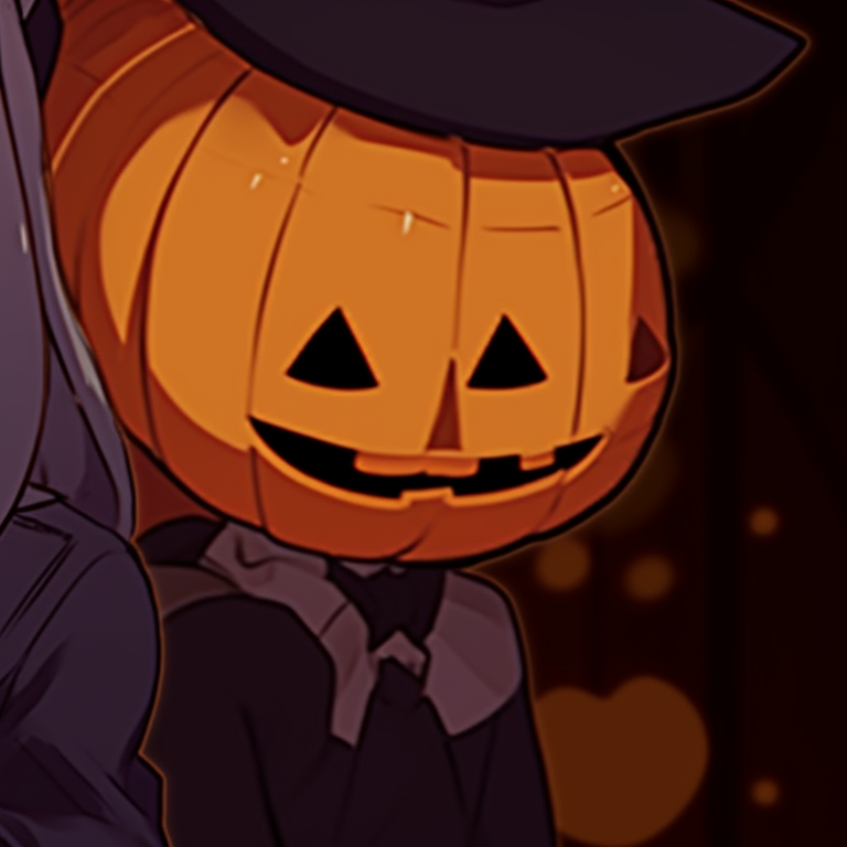 Two anime characters, draped in ethereal Halloween-theme attire, their gazes fixed on each other, creating a sense of intrigue and mystique. matching meme pfp from halloween films pfp for discord.