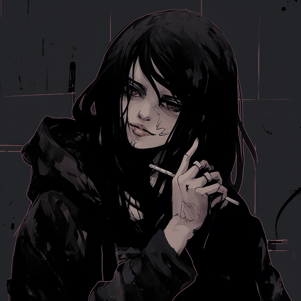 Anime character displaying grunge aesthetic, prominent use of darker tones and rough textures. trends in grunge aesthetic pfp pfp for discord.