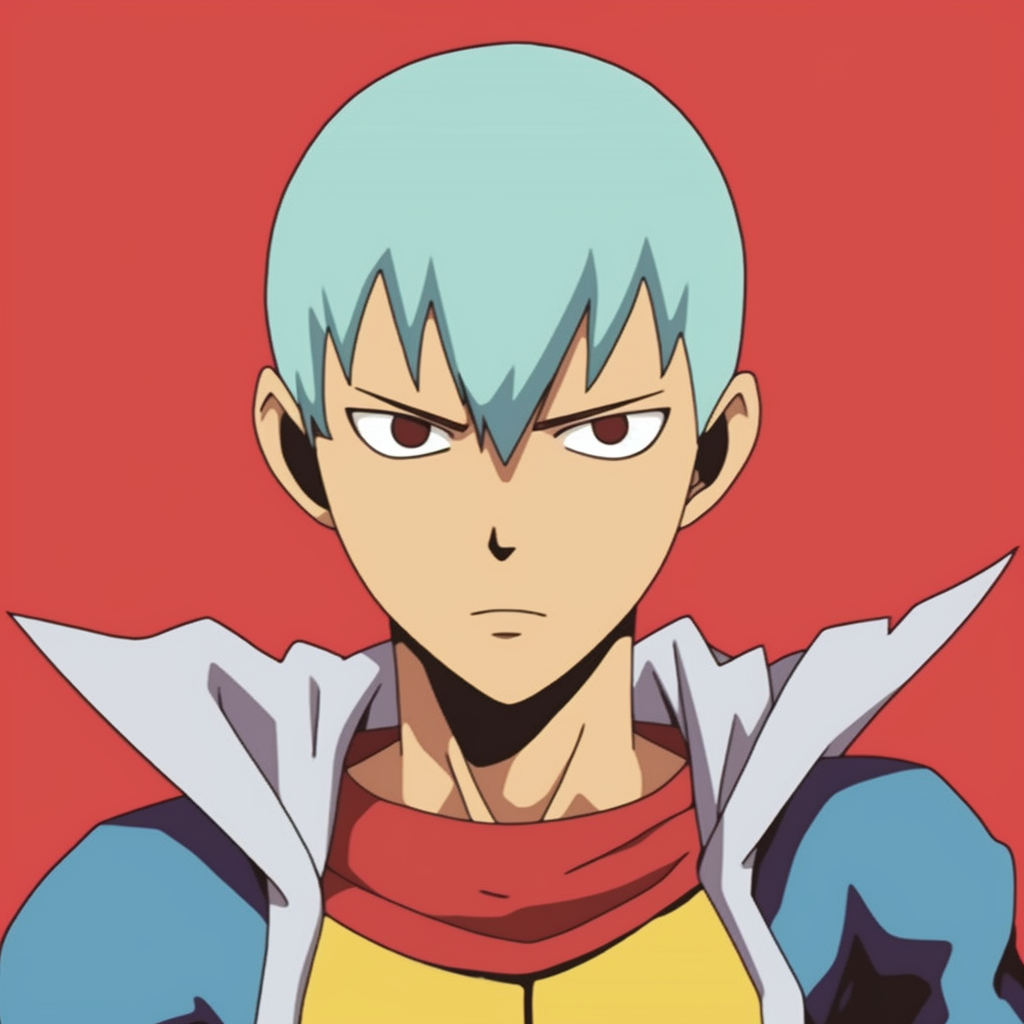 Surprised expression of Saitama, dynamic composition with strong facial lines. matched sets of funny anime pfps