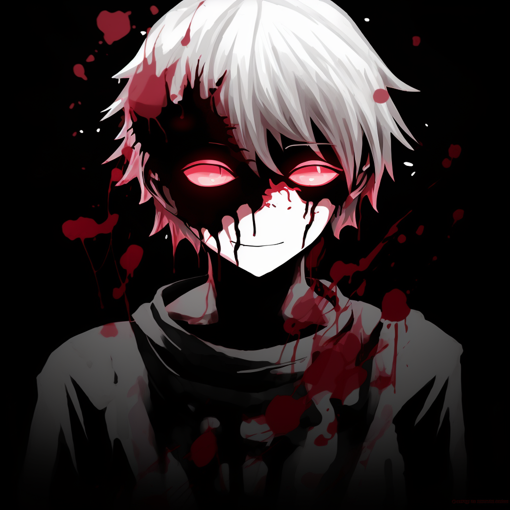Kaneki during his ghoul transformation, dynamic composition and emphasize on the red-eye. scary anime pfp for boys pfp for discord.