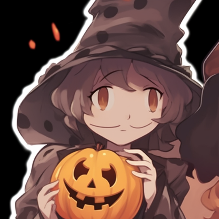Two anime characters, bathed in a green glow, one holding a sinister pumpkin. unique halloween matching pfp pfp for discord.