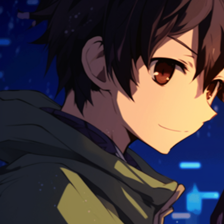 Two characters in heroic poses, bathed in the soft glow of a gaming screen matching gif pfp for gamers pfp for discord.