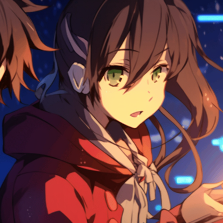 Two characters in heroic poses, bathed in the soft glow of a gaming screen matching gif pfp for gamers pfp for discord.