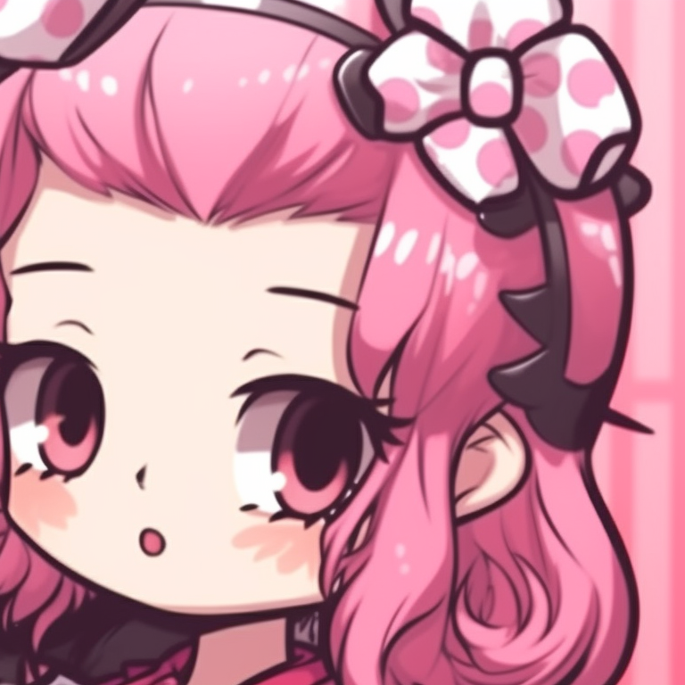 Two characters, shared look of love, adorned with Hello Kitty attire. hello kitty pfp matching trends pfp for discord.