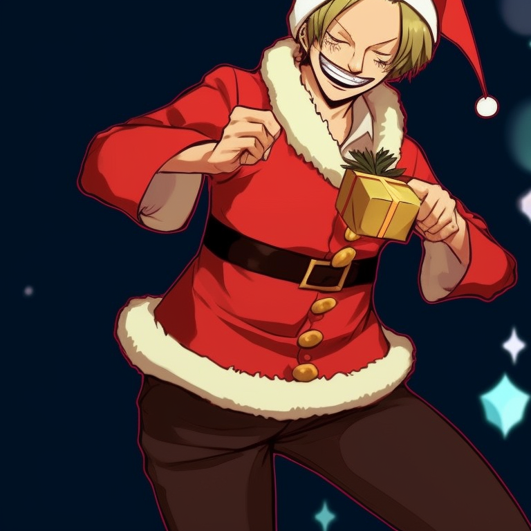 Two Sanji characters, both grinning mischievously, their poses suggesting the lively energy of the festive season. matching sanji christmas pfp one piece variations pfp for discord.