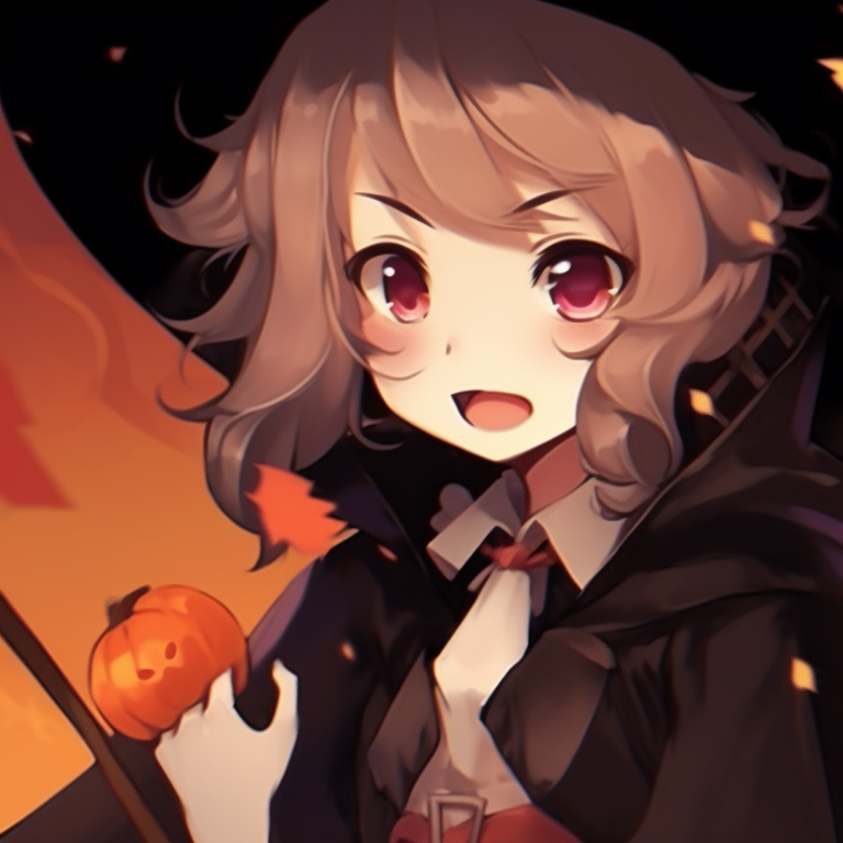 Two characters under a starry night sky, detailed background with Halloween elements, walking side by side. cute halloween matching pfp for lovers pfp for discord.